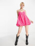 Фото #1 товара Bershka applique babydoll mini dress in bright pink