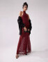 Фото #2 товара ASOS DESIGN halterneck panelled sheer lace maxi dress in burgundy