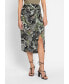 Women's Satin Effect Midi Skirt with Leaf Print