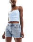 Hollister high rise mom short in acid wash blue