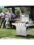 50000BTU 5-Burner Propane Gas Grill with Side Burner and 2 Prep Tables-Silver