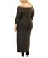 Фото #2 товара Plus Size Off-The-Shoulder Side-Slit Glitter Dress