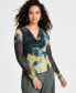 ფოტო #3 პროდუქტის Petite Printed Long-Sleeve Cowlneck Mesh Top, Created for Macy's