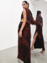 ASOS EDITION one sleeve draped asymmetric grecian maxi dress in dark red blurred floral