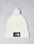 The North Face Logo Patch bobble hat in off white