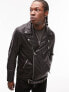 Topman real leather biker jacket in black