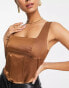 Lola May satin corset crop top in brown