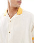 ASOS DESIGN short sleeve oversized linen blend revere shirt with panelling in ecru and yellow