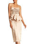 Isabel Garcia 157573 Women's Strapless Peplum Midi Dress Champagne Sz. 4 US