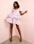 Фото #2 товара ASOS LUXE organza baby doll skater mini dress in purple & silver floral print