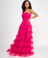 Фото #3 товара Juniors' Strapless Tiered-Ruffle Mesh Gown