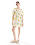 Фото #3 товара Wednesday's Girl lemon print mini smock dress in white