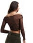 Фото #8 товара Bershka mesh bardot top in chocolate