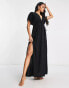 Фото #1 товара ASOS DESIGN flutter sleeve maxi beach dress with channelled tie waist in black