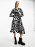 Vero Moda belted shirt maxi dress in mono geo print