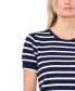 ფოტო #3 პროდუქტის Women's Cotton Short-Sleeve Striped Crewneck Sweater