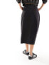 Pieces Tall front split denim midi skirt in washed black