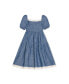 ფოტო #1 პროდუქტის Girls' Short Bubble Sleeve Crochet Trim Chambray Dress, Infant
