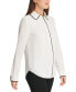 Фото #6 товара Petite Piped-Trim Button-Up Blouse, Created for Macy's