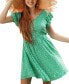 Women's Green Ditsy V-Neck Flutter Sleeve Mini Beach Dress