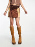 ASOS DESIGN festival suede patchwork western style mini skirt in brown 32 - фото #7