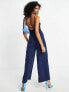 ASOS DESIGN tailored melange suiting strappy back wide leg in navy