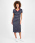 ფოტო #1 პროდუქტის Women's Striped Rib-Knit Midi T-Shirt Dress