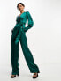 Фото #1 товара Closet London satin wrap wide leg jumpsuit in emerald