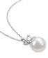 Фото #3 товара Macy's cultured Freshwater Pearl (12mm) & Lab-Created White Sapphire Accent Bow 18" Pendant Necklace in Sterling Silver