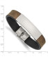 Фото #3 товара Stainless Steel Polished Black and Brown Leather ID Bracelet