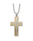 ფოტო #1 პროდუქტის Brushed Yellow IP-plated CZ Cross Pendant Box Chain Necklace