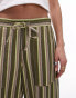 Topshop low rise stripe draw cord straight leg linen trouser in multi