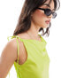 Vero Moda satin tie shoulder maxi slip dress with seam detail in lime Зеленый, XL - EU 42 - фото #4