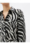 Zebra Desenli Gömlek Uzun Kollu Cep Detaylı Gizli Düğmeli