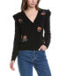 Фото #1 товара Minnie Rose Embroidered Flower Ruffled Cashmere Cardigan Women's