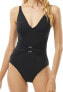 Фото #1 товара Michael Kors 300742 Iconic Solids Sash Logo Trim V-Neck One-Piece Swimsuit, 10