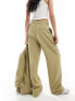 Noisy May high waisted wide leg tailored trouser- co-ord in sand