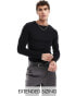 ASOS DESIGN essential muscle fit long sleeve rib t-shirt in black