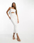 Фото #2 товара ASOS DESIGN knitted bandeau midi dress with cut out front in textured stitch in white