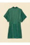Фото #7 товара Gömlek Yaka Düz Kısa Kollu Oversize Saten Kadın Elbise