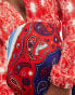 Never Fully Dressed Petite contrast maxi dress in red bandana print Red/Blue, 36 - фото #4