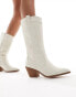 Glamorous western knee boots in off white micro