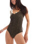 Monki mix and match tie back swimsuit in brown snake print