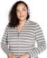 Фото #4 товара Plus Size Striped Hooded Cardigan Sweater