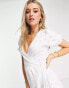 Фото #4 товара ASOS DESIGN broderie short sleeve tiered wrap midi dress in white