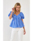 Фото #4 товара Women's Gingham Twisted Puff Sleeve Top