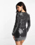 Kyo The Brand sequin keyhole detail with tie mini dress in gunmetal 42 - фото #4