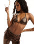 South Beach beaded triangle bikini top in brown metallic