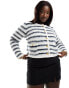 4th & Reckless Plus exclusive fluffy textured gold button through jacket in stripe