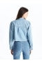 Gömlek Yaka Düz Uzun Kollu Crop Kadın Jean Ceket